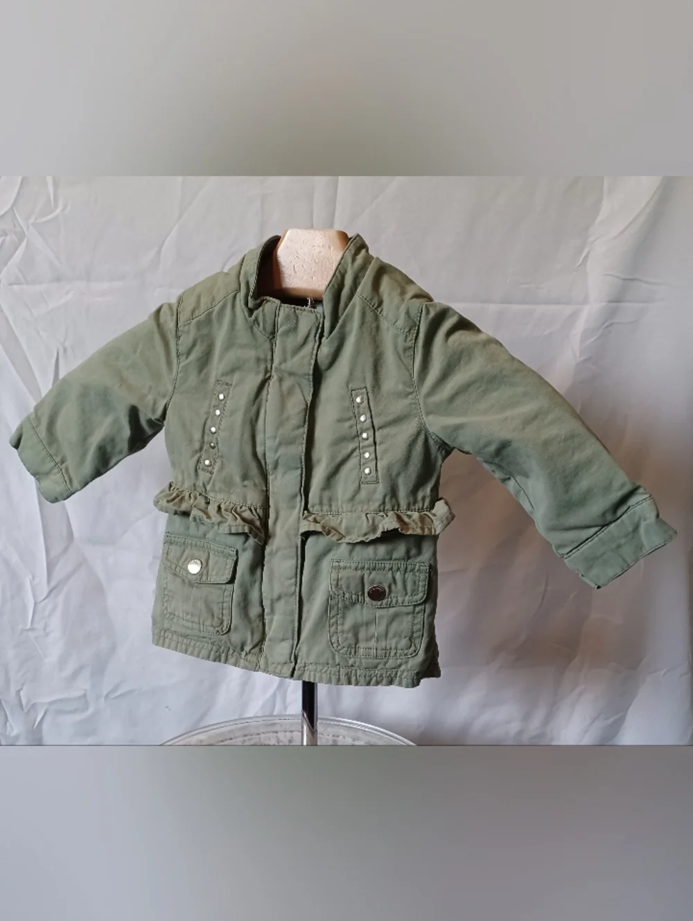 Mayoral Girl Olive Green Ruffle-Pocket Light Weight Jean Jacket